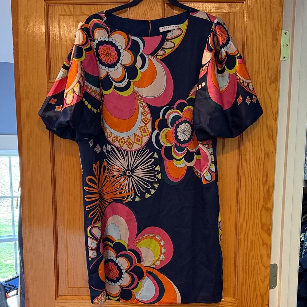Trina Turk Navy Mini Dress with Pink & Orange Floral Print